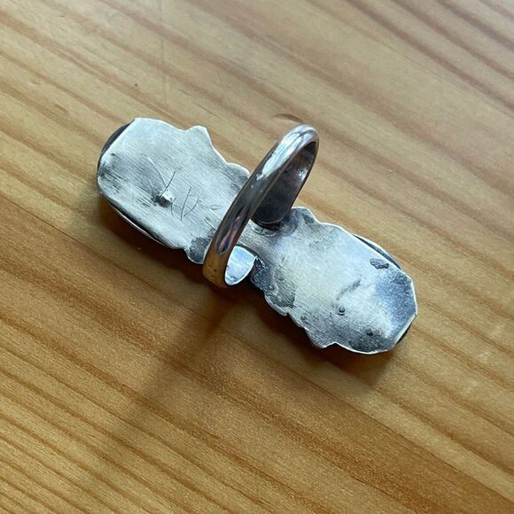 Vintage Zuni Ring Blue Gem Turquoise Sterling Silver Native Dishta Style - Picture 3 of 10